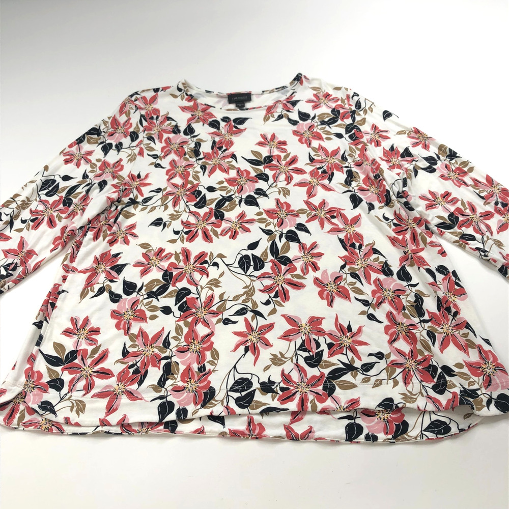 J.Jill Wearever Collection XL Pullover Top Shirt All Over Print Floral White